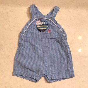 Little Wonders Bear in Boat Seersucker Shortalls 0-3 Months Nautical